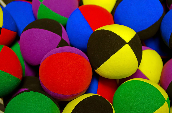 colored, balls, ball, fabric, stitched, juggling, cheerfully