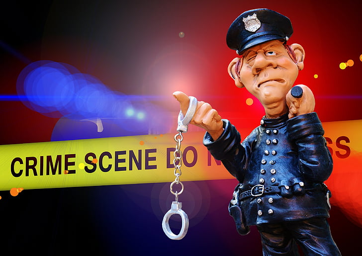 ตำรวจ, ฉากของอาชญากรรม, แสงสีน้ำเงิน, ค้นพบ, กุญแจมือ, การจับกุม, คดีอาญา