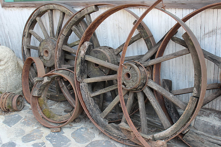 wagon wheel, rzeczy, tło, stary, ooden