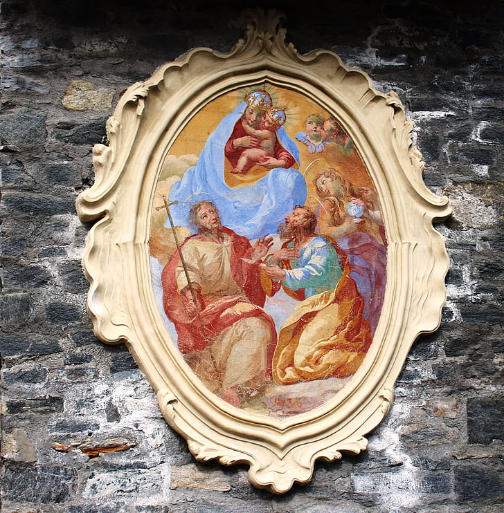 ikonet 1736, hellige kunst, skitse, dekoreret, Murværk, Locarno, Ticino
