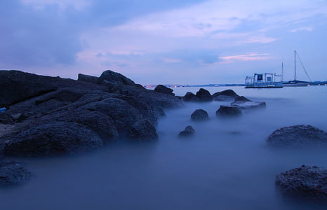 пляж, Сингапур, Чанги, мне?, Природа, Закат, рок - объект