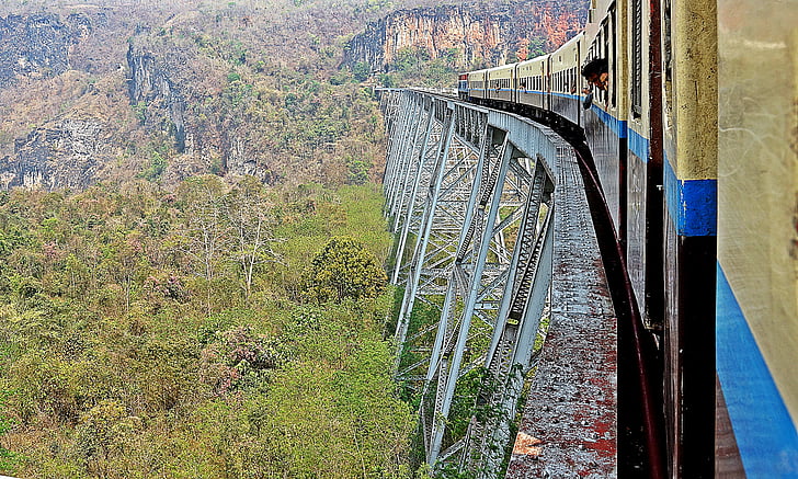 gokehteik bridge, myanmar, train, travel, nature, forest, bridge - Man Made Structure