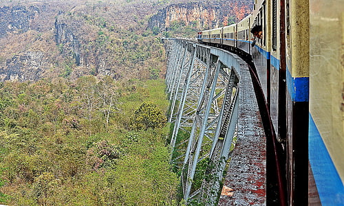 Puente de gokehteik, Myanmar, tren, viajes, naturaleza, bosque, Puente - hombre hecho estructura