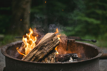 legno, fuoco, falò, fuoco di accampamento, alberi, cenere, calore