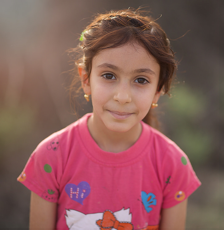 arc, portré, lány, fiatal, nyári, gyerek, Irak
