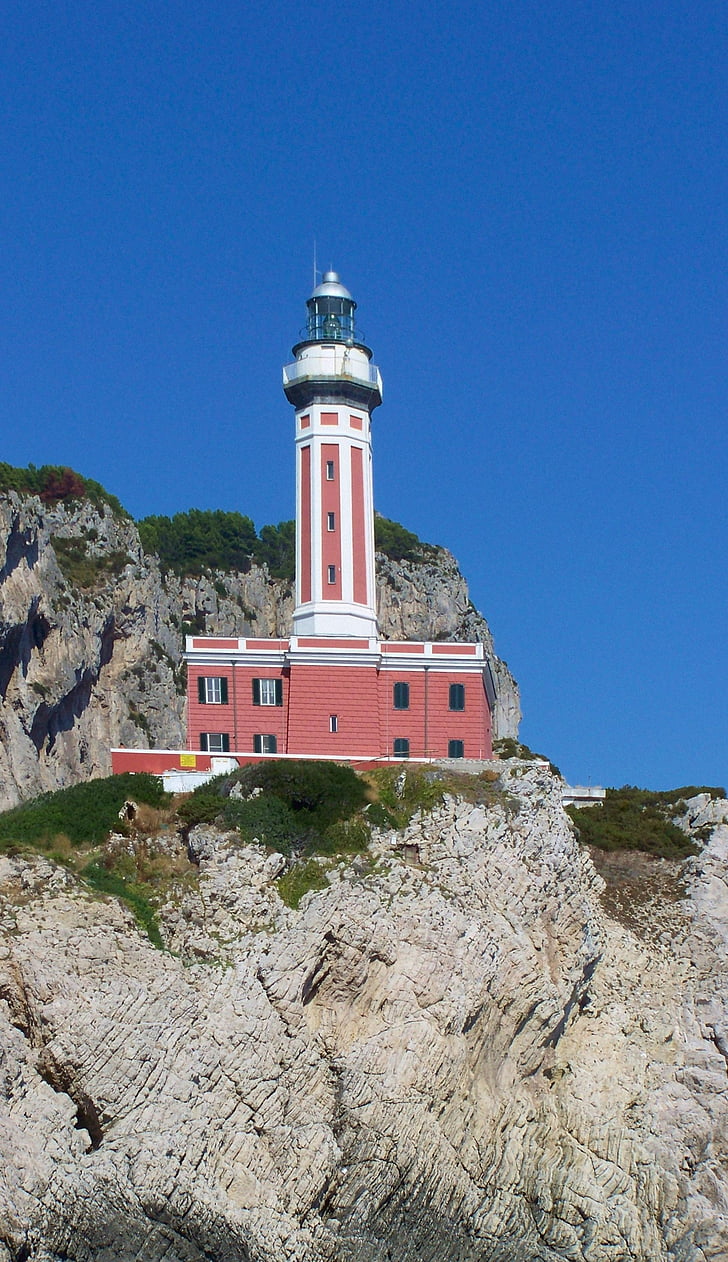 Lighthouse, Rock, Sky, blå, rød, kyst, Tower
