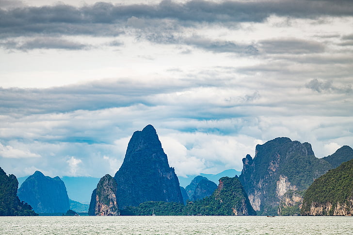 mountains, tropical, thailand, phang nga, islands, water, landscape
