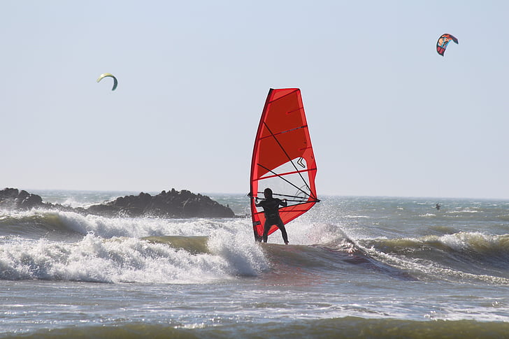 windsurfing, water sports, ocean, sea, beach