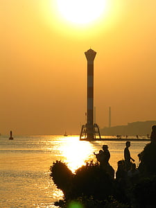 svjetionik, zalazak sunca, Elbe plaža