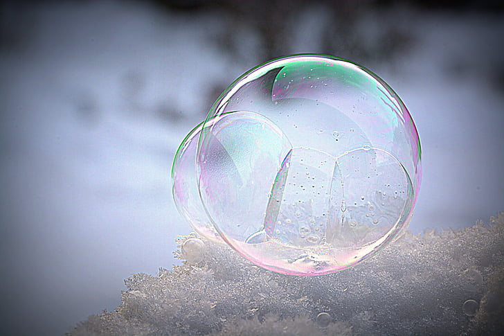 soap bubble, frozen, wintry, cold, snow, ball, frost blister