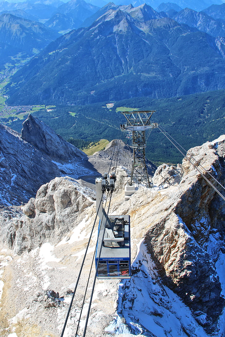 carro de cabo, gôndola, elevador, Zugspitze, montanhas, Panorama, Cimeira