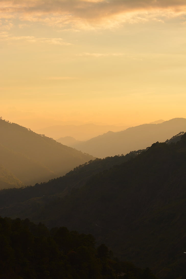 al aire libre, montaña, bosque, puesta de sol, brumoso, colinas de, Filipinas