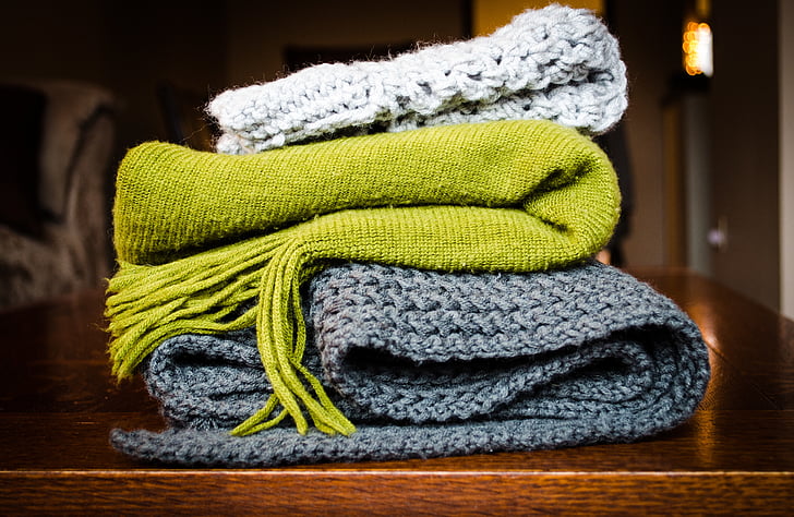 blanket, scarf, cold, cloth, table, green, grey