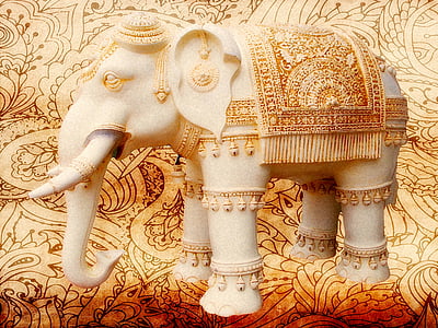 éléphants, indienne, décoré, henné, animal, asiatique, tête