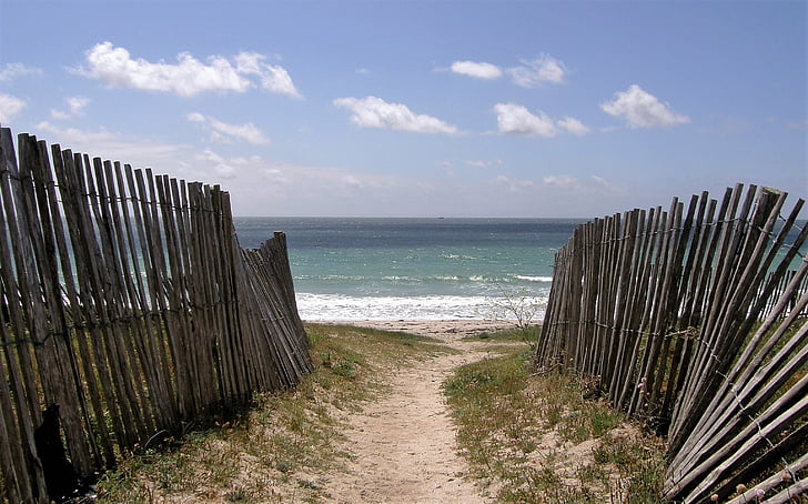 plage, clôtures, Bretagne, dune, plage de sable, France, Surf
