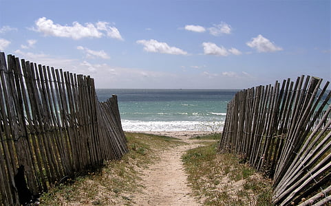 beach, fences, brittany, dune, sand beach, france, surf