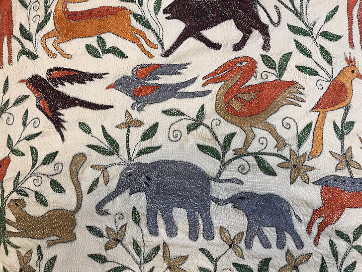 kantha, embroidery, animals, textiles