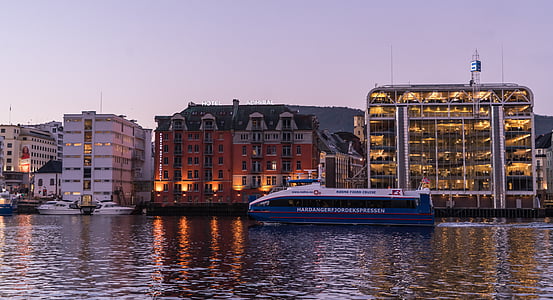 Noorwegen, Tromsø, kust, boot, zonsopgang, Scandinavië, het platform