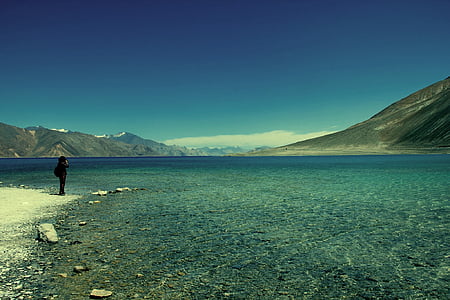 Ladakh, Indien, Tibet, sjön, ensam, en lugn