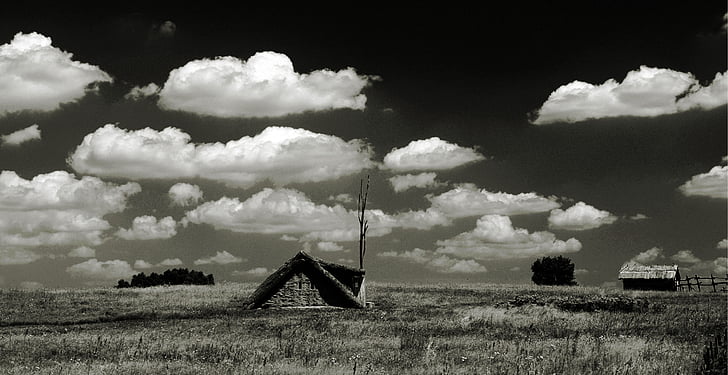 hungary, sheer, thatched roof, clouds