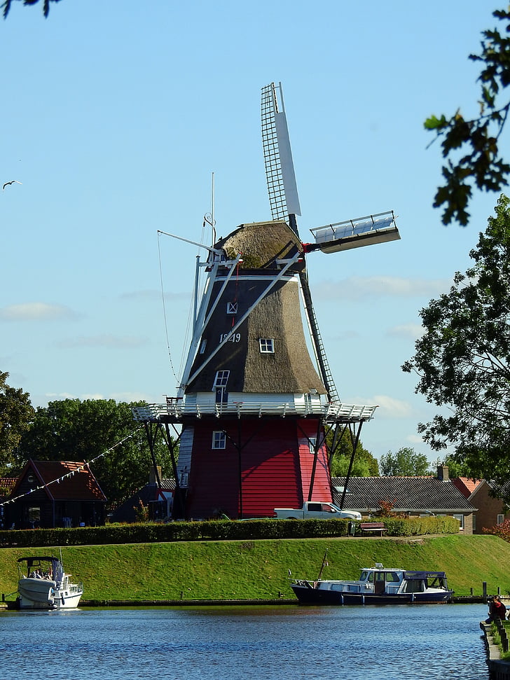 mlin, vetrnica, stavbe, nebo, krilo, veter, Friesland