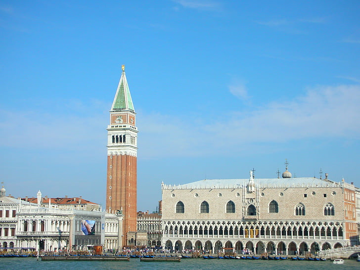 Venise, Campanile, place Saint-Marc, Piazzetta san marco, steeple, eau, Venezia