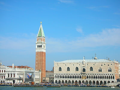 Venedig, Campanile, Markusplatsen, Piazzetta san marco, Steeple, vatten, Venezia