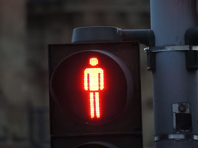 traffic lights, little green man, males, red, traffic signal, road sign, red light