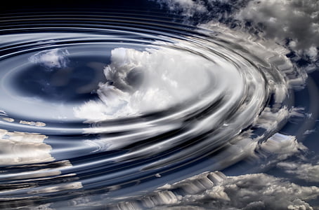 mraky, vlna, voda, kroužky, kruh, vlny kruhy, reflexe