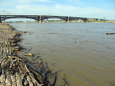 Mississippi, fiume, Riva del fiume, argine, Ponte, Driftwood, galleggiante