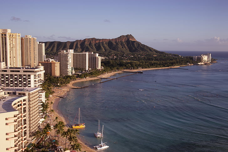 pláž Waikiki, Honolulu, Havaj, Spojené státy americké, pláž, oceán, Tichomoří