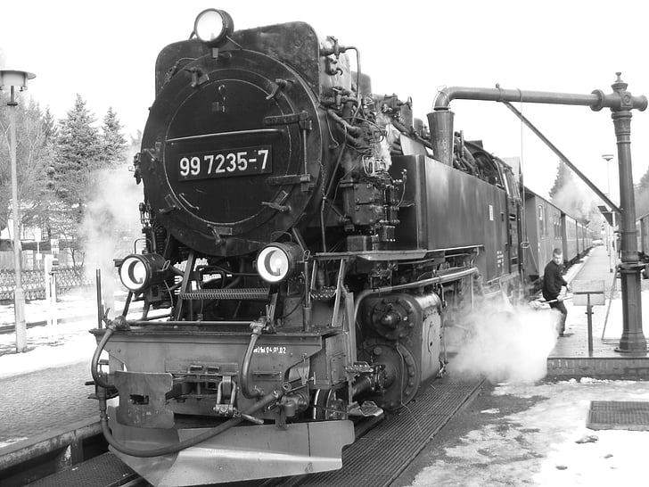 steam locomotive, brocken railway, water refueling, engine driver, railway station, 997235-7