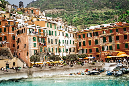 Cinque terre, Italia, Playa, Costa de Amalfi, arquitectura, edificios, junto al mar