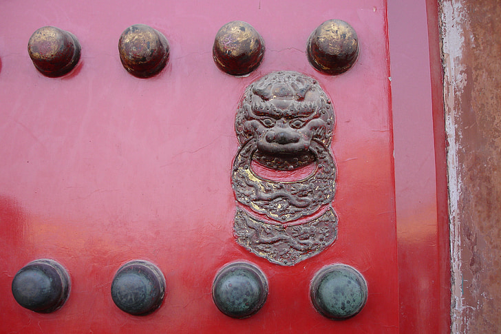 จีน, ประตู, หัวสิงโต, สีแดง