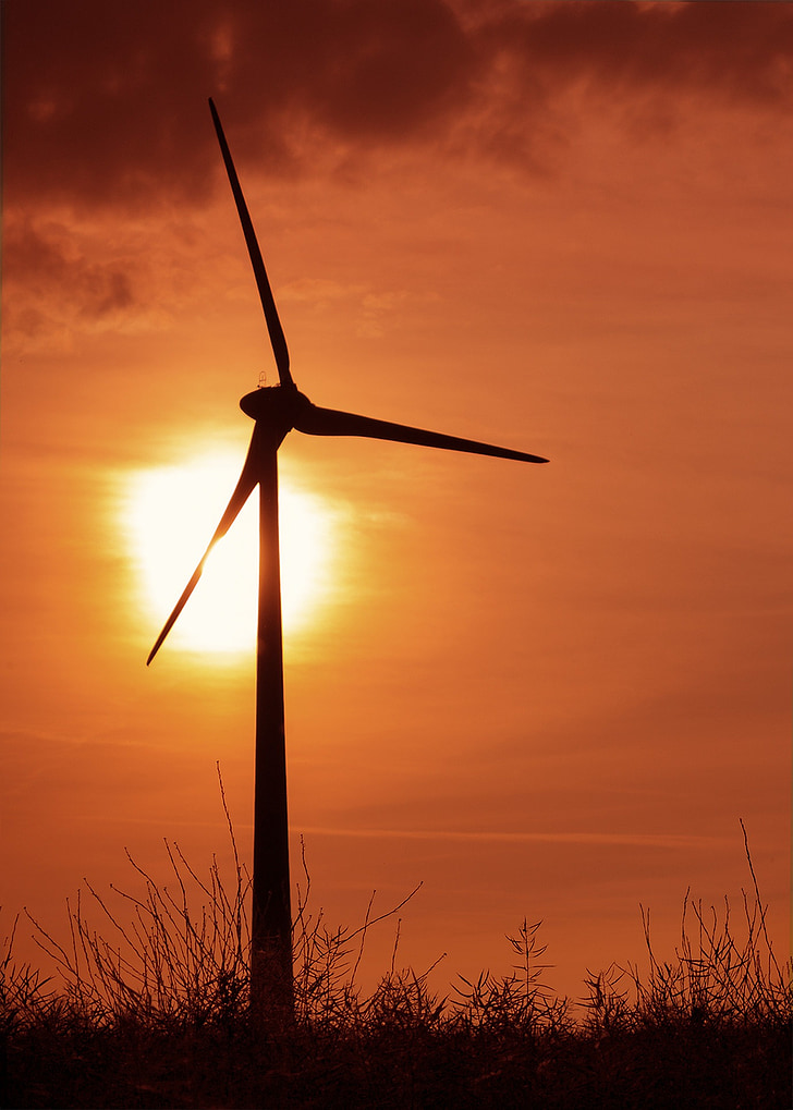 Pinwheel, saulriets, vēja enerģija, vides aizsardzības tehnoloģija, vēja enerģija, windräder, vakara blāzma