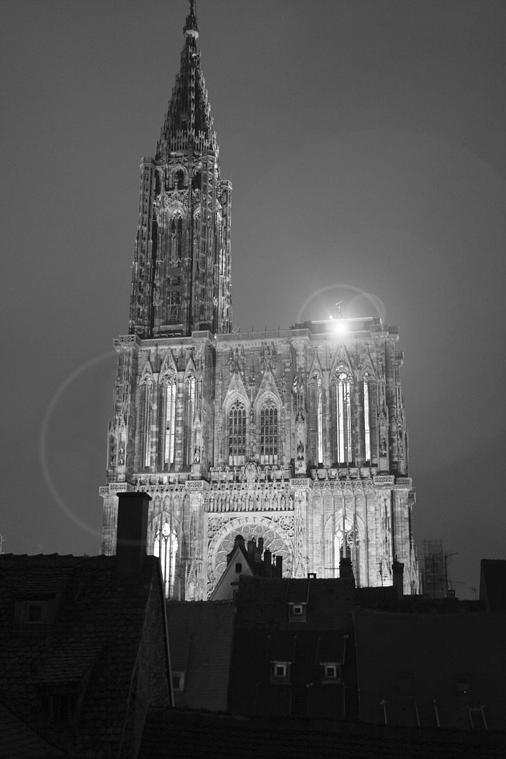 Katedral, Strasbourg, Alsace, malam