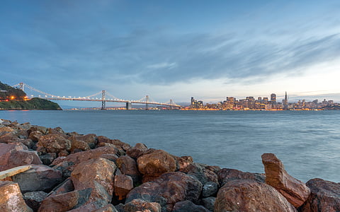 фотография, Сан, Франциско, Окленд, залив, мост, Голубой