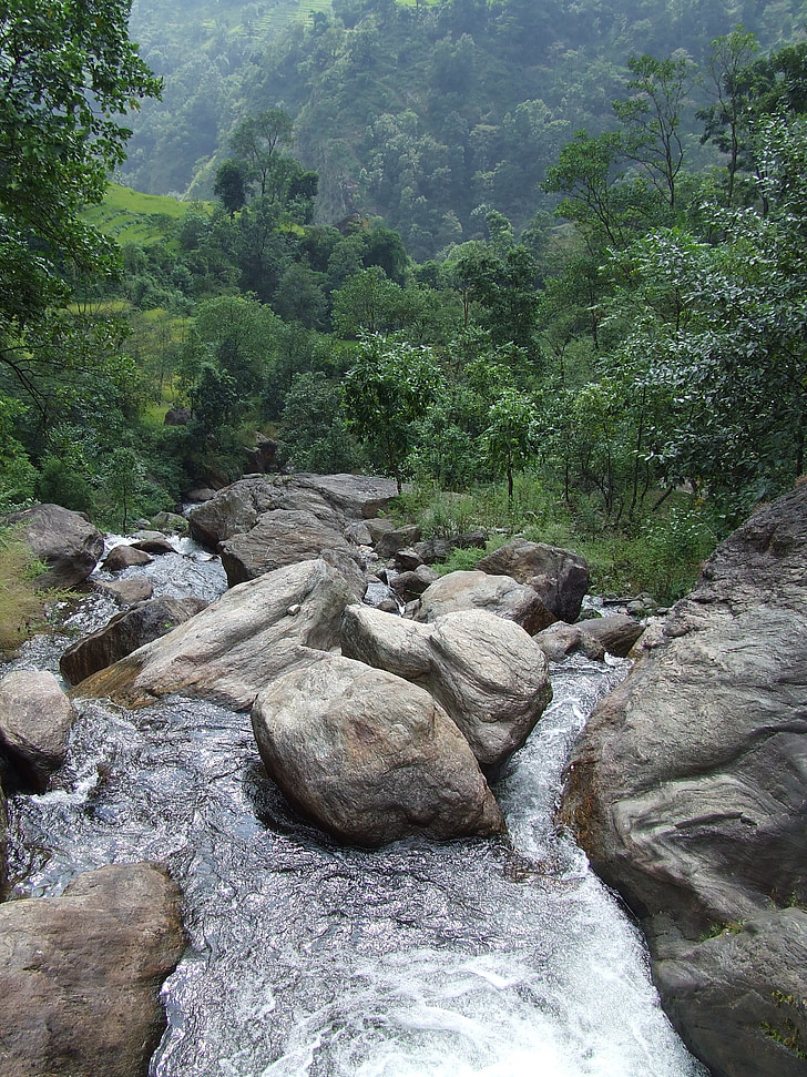 Nepal, Annapurna, Trekking, pedras, pedras, água, Rio