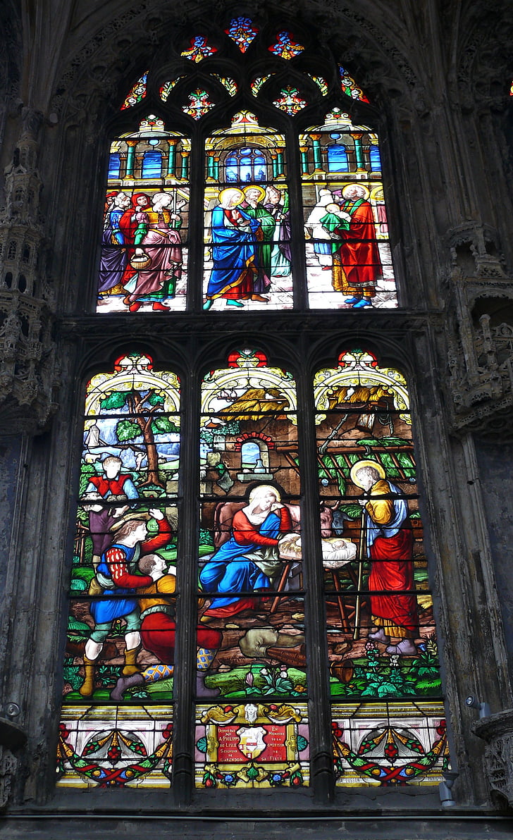 vitráže okien, vitráže, kostol, Dieppe, Francúzsko