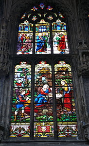 stained glass window, stained glass, church, dieppe, france