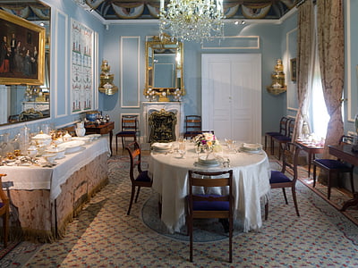 Comedor, romántica, medio ambiente, tabla, luz, iluminados, decoración