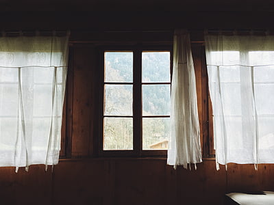 photo, white, curtain, near, window, home, house