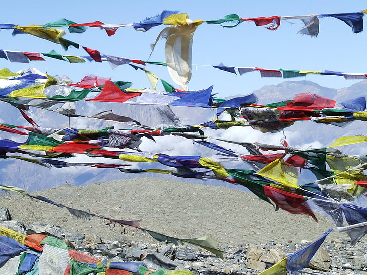 drapeaux de prières, Himalayan, Népal, drapeau de prière, Culture tibétaine, Tibet, l’Asie
