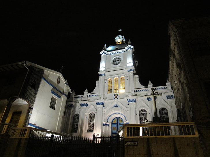 Gereja, cekungan, Ekuador, malam, lampu jalan