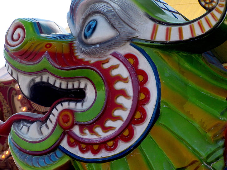montaña rusa, Paseo de carnaval para niños, Dragón, atracciones, diversión, Estado justo, colorido