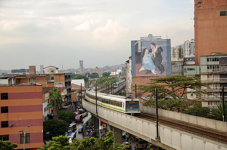 Medellín, Kolumbija, traukinys, metro, atrodė, geležinkelio, miesto centras