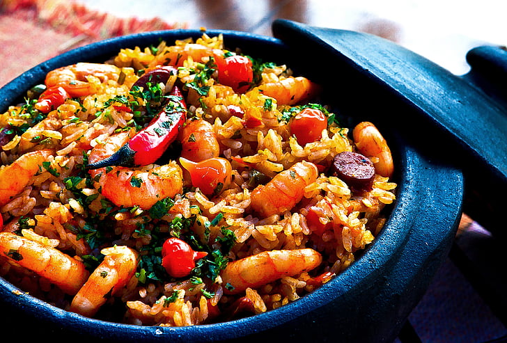 Paella, hrnec, jídlo, rýže, víčka, zima, jídlo a pití