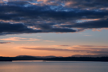 sunset, sky, clouds, landscape, backlight, blue, background image