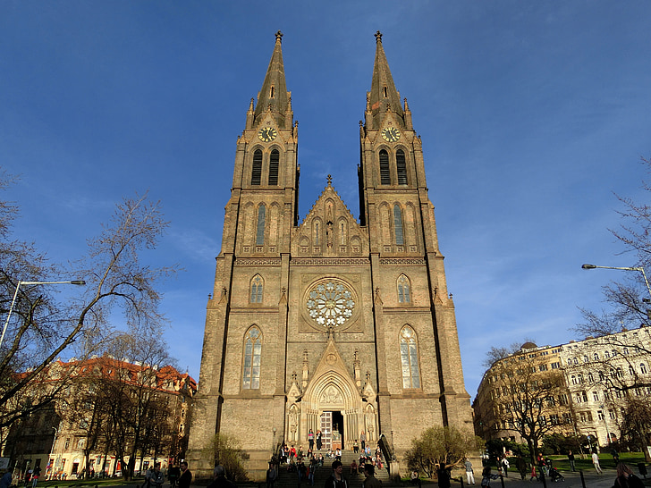 bažnyčia, Praha, pastatas, istoriškai, rudenį, gotika, katedra