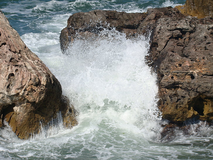 νερό, βράχια, κύματα, φύση, φυσικό, στη θάλασσα, το καλοκαίρι
